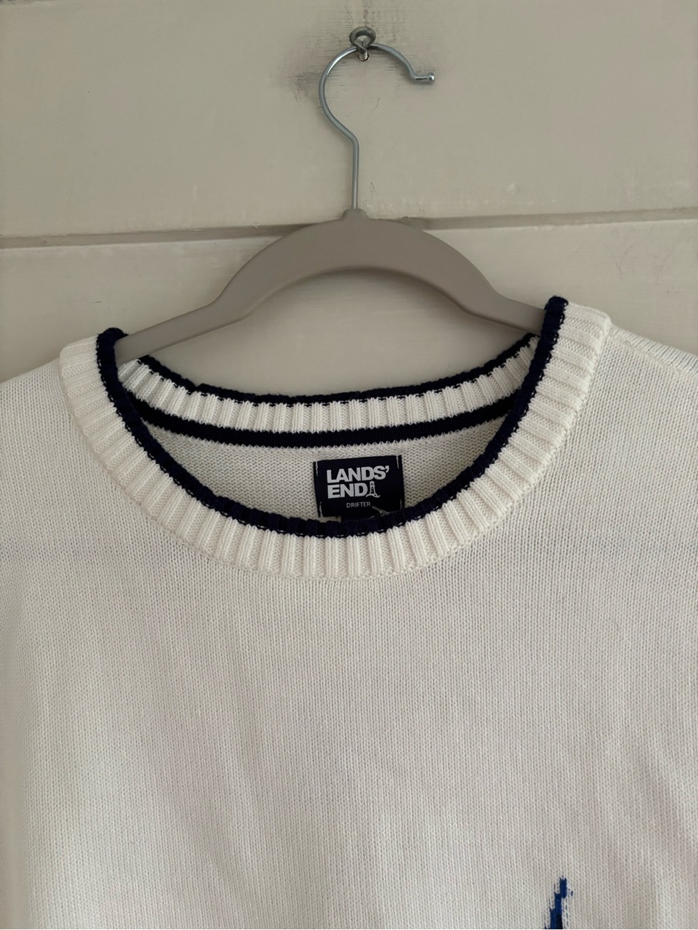 Lands' End Plus Size 2X Cotton Drifter Sailboat Crewneck Sweater Ivory NWT - Picture 7 of 12